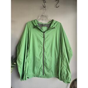 Eddie Bauer Women’s 2XL Green Full Zip Hooded Windbreaker Jacket Rain Coat